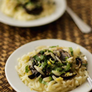 orzo pasta salad with lemon garlic and thyme mushrooms