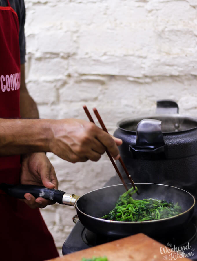 Vietnamese vegetarian food, cooking with chopsticks