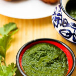 Indian green chutney with coriander and mint