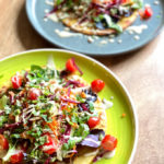 gluten free and vegan socca bread with salad and tahini, socca recipe