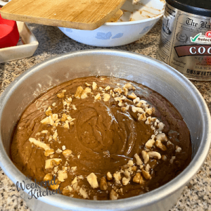 eggless chocolate walnut cake in tin